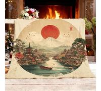 Générique Plaid Doux et Confortable Canapé Couverture Architecture RéTro Japonaise Couverture Polaire Flanelle Beige pour Canapé Lit Pique-Nique en Camping Parc-Jardin Plage XXL 180x220cm