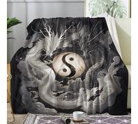 Générique Plaid Dragon, Couverture Polaire 150x200 Motif Tai-chi, Plaid Lit 1 Personne Flanelle Doux, Jeté de Canapé, Decoration & Cadeau (M15)