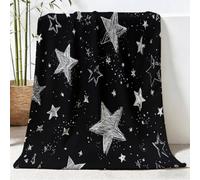 Générique Plaid en Flanelle Doux Convient Minimaliste 130 x 150 cm, Moderne Étoiles Moelleuse Couverture de Lit Couvre-lit Jeté de Canapé, Couverture Moelleuse pour Adultes et Enfants, Noir Gris