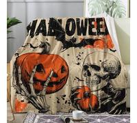 Générique Plaid Halloween, Couverture Polaire 230x270 Motif Citrouille Tete de Mort, Plaid Lit 1 Personne Flanelle Doux, Jeté de Canapé Grande Taille, Decoration & Cadeau (ND137)