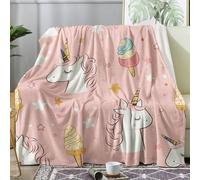 Générique Plaid Licorne Mignon, Couverture Polaire 180x200 Motif Rose Cartoon, Plaid Lit 1 Personne Flanelle Doux, Jeté de Canapé, Decoration & Cadeau (J214)