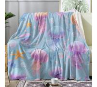 Générique Plaid Méduse Mignonne, Couverture Polaire 200x200 Motif Étoile de mer Cartoon, Plaid Lit 1 Personne Flanelle Doux, Jeté de Canapé, Decoration & Cadeau (J54)