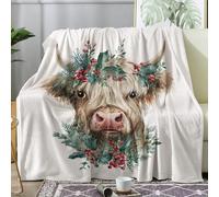 Générique Plaid Noël, Couverture Polaire 220x240 Motif Vache des Highlands, Plaid Lit 1 Personne Flanelle Doux, Jeté de Canapé Grande XXL, Decoration & Cadeau (FW724)