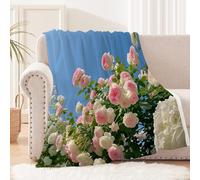Générique Plaid Polaire 130x150 cm Buisson De Fleurs De Roses Roses Plaid Exterieur Couverture Douce et légère en Polyester pour canapé lit Bureau Voyage Camping, Chaude et Pratique EM2130-1198