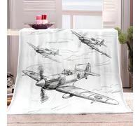 Générique Plaid Polaire 150x200 cm Avion De Chasse Vintage Dessiné À La Main Couverture Polaire Sherpa, Moelleuse, Douce Et Chaude Jeté de Canapé, Couverture lit, pour Enfants Bébé Adulte