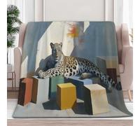 Générique Plaid Polaire Animaux Léopard Géométrie 100x130 cm Couverture de Lit Flanelle Réversible Douce et Duveteuse, Plaid Jeté de Canape, pour Adultes Enfants et bébé