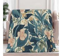 Générique Plaid Polaire Motif Floral Feuilles Vertes Couverture Polaire Sherpa, Moelleuse Douce Chaude Beige Jeté de Canapé, Couvertures lit 100x150 cm, pour Enfants Bébé Adultes