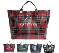 Générique Plaid PVC Tote Bag for Women, Large Plastic Tote Bag for Work, Plaid Letter Print Hobo HandBag for Shopping Commuting (Red)