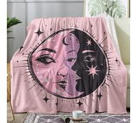 Générique Plaid Soleil et Lune, Couverture Polaire 220x240 Motif Rose Bohème, Plaid Lit 1 Personne Flanelle Doux, Jeté de Canapé Grande XXL, Decoration & Cadeau (T99)
