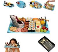 Générique Planche à Charcuterie Requin, Assiette à Sushis Requin 3 en 1 avec Bol à Sauce, Porte-Tacos Requin en Céramique Artisanale Amusante, Résiste à des Températures Jusqu'à 1300 °C(Style1,1PC)