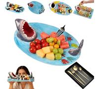 Générique Planche à Charcuterie Requin, Assiette à Sushis Requin 3 en 1 avec Bol à Sauce, Porte-Tacos Requin en Céramique Artisanale Amusante, Résiste à des Températures Jusqu'à 1300 °C(Style2,1PC)