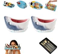 Générique Planche à Charcuterie Requin, Assiette à Sushis Requin 3 en 1 avec Bol à Sauce, Porte-Tacos Requin en Céramique Artisanale Amusante, Résiste à des Températures Jusqu'à 1300 °C(Bowl,2PC)