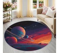 Générique Planètes Aliens Tapis Rond Enfant 150 cm, Multicolore Lavable & Antidérapant, Tapis de Jeux Doux Sci-FI Espace Nébuleuses pour Chambre Bébé & Nurserie