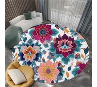 Générique Plante Fleurs en Forme D’Étoile Rond Tapis Salon 210 cm Style Ethnique Rond Tapis Intérieur, Douce Dessous antidérapant Moquette Nettoyage Facile Moquette pour Salon Chambre Salle à Mange