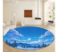 Générique Plantes Forêts Montagnes Tapis de Rond à Poils Courts Diamètre 140 cm, Moquette de Doux Confortable - Tapis Lavable en Machine Antidérapant Bleu pour Salon Chambre Cuisine