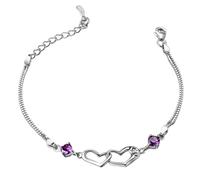 Générique Plaqué 8 Anneaux Bracelet Adjustable Bangle Love Heart Bracelets For Womens Girls Cubic Zirconia Birthstone Bracelet Acier Bijoux (Purple, One Size)