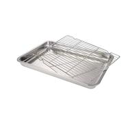 Générique Plaque de Cuisson avec Grille, Lèchefrite, Plat à Four, Acier Inoxydable, Réutilisable, Facile à Nettoyer, 32 Cm X 22 Cm X 4.8