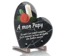 Générique Plaque Funéraire Coeur Personnalisée - Bougie Rose Rouge - Textes personnalisables, plusieurs lignes - Résistante aux Intempéries et Traitée Anti U (25x25 cm (standard)), CO-MARB10