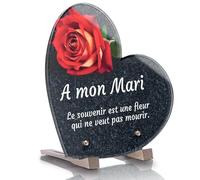 Générique Plaque Funéraire Coeur Personnalisée - Rose Granit - Textes personnalisables, plusieurs lignes - Résistante aux Intempéries et Traitée Anti UV (21x21 cm (moyen)), CO-ROSE09
