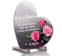 Générique Plaque Funéraire Coeur Personnalisée - Roses Galets - Textes personnalisables, plusieurs lignes - Résistante aux Intempéries et Traitée Anti UV (16x16 cm (petit)), CO-GALE01