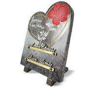 Générique Plaque Funéraire Cœur en Granit 30x20 cm avec Rose Rouge - Repose en Paix