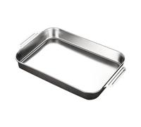 Générique Plaque Profonde à Rôtir en Acier Inoxydable Accessoire Plateau Poisson Rectangle avec Poignées Bord Lisse Surface Polie Adaptée pour Cuisson Au, E
