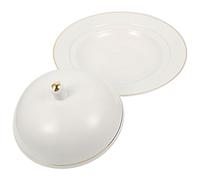 Générique Plat de Service en Céramique avec Couvercle 20 CM Doré Assiette à Steak Multifonction pour Restaurant et Maison Plateau à Viande Résistant à la Décoloration Fêtes et Repas