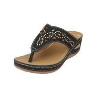 Générique Plate forme compensée coulissante sans lacet string découpe strass T sangle marche respirant pantoufles tongs femmes Sandales Plateforme Pour Femmes Habillées (43)