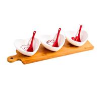 Générique Plateau Apéritif - 3 Bols Cœur en Porcelaine & Cuillères - Set Apéritif Bambou - Service Tapas - Apéro Dinatoire - Idée Cadeau - Couple Saint Valentin