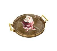 Générique Plateau De Service À Bord Doré - Plateau Décoratif Rond, Plateeau De Service Rond | Avec Poignées Dorées Et Bordure Dorée, À Double Oreille Pour Collation, Café, Fruits, Plateaux Décorati