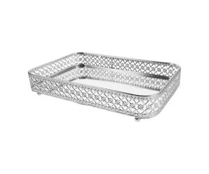 Générique Plateau Décoratif Rectangulaire Surface Miroir Solution de Rangement Polyvalente en Métal Argenté Facile à Nettoyer pour Commodes et Réunions Familiales