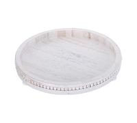 Générique Plateau Décoratif Rond en Bois, Plateau Rond en Bois Perlé, Blanc, Style Rustique Vintage, pour Servir des Snacks et Organiser des Bougies, Déco de Table et Table de Chevet