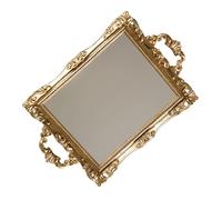 Générique Plateau Miroir Vintage Doré en Résine et Verre pour Présentation de Gâteau et Bonbons, Style Nordique Élégant pour Décoration Maison et Mariage