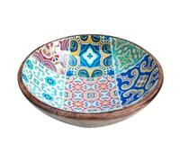 Générique Plateau Vide Poche en Bois Brut, Style Vintage Méditerranéen, Motif Carreau de Ciment, Multicolore, 19,5 x 19,5 x 7 cm, Déco Vintage