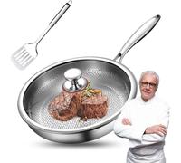 Générique Plateful Titanium Pan with Lid,100% Pure Titanium Pan for Cooking,Non-Stick titanium Hammered Pans Pro,Ultra-Durable - Scratch-Resistant,Perfect for Every Cooktop or Cooking (Whit Lid,32Cm)