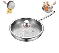 Générique Plateful Titanium Pan with Lid, 100% Titanium Pro Hammered Pans for Cooking, Stay-Cool Handle, Even Heating, Naturally Non-Stick with Minimum Oil (With Lid,10.23in / 26cm)