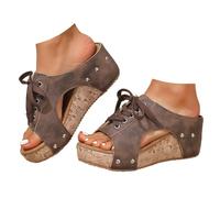 Générique Platform Wedge Sandals for Women Open Toe Cork Wedges Comfortable Slip On Slides Retro Lace Up Summer Casual Beach Vacation Shoes (brown,43)