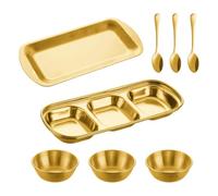 Générique Plats à sauce - 8 pièces portables en acier inoxydable 3 compartiments, assiettes à tremper 415 g avec bols cuillères pour sel ketchup sucre vinaigre marmite pique-nique fête barbecue
