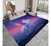 Générique Pliable Tapis Arc en Ciel Pégase Ville la Nuit Modèle pour Salon 140 x 200cm, D'éveil Lavables avec Dos Antidérapant Tapis à Poils Courts pour Salle à Manger Bureau Filles Garçons