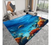 Générique Pliable Tapis Eau de mer Bleue scène sous-Marine Modèle pour Salon 160 x 230cm, D'éveil Lavables avec Dos Antidérapant Tapis à Poils Courts pour Salle à Manger Bureau Filles Garçons
