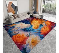Générique Pliable Tapis Oriental Dragon Fantaisie Pivoine Modèle pour Salon 80 x 120cm, D'éveil Lavables avec Dos Antidérapant Tapis à Poils Courts pour Salle à Manger Bureau Filles Garçons