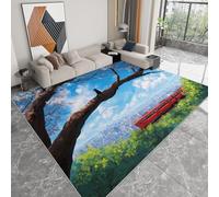 Générique Pliable Tapis Paysage Urbain Japonais Jungle Verte Modèle pour Salon 80 x 150cm, D'éveil Lavables avec Dos Antidérapant Tapis à Poils Courts pour Salle à Manger Bureau Filles Garçons