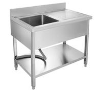 Générique Plonge INOX 1 Bac - Acier Inoxydable - Bac à Droite ou à Gauche - 100 x 70 x 95 cm - Étagère Inférieure - Cuisine Professionnelle (Bac à Gauche)