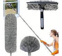 Générique Plumeau Telescopique, Tete de Loup Telescopique, Perche Télescopique, Plumeau en Toile D'araignée avec Balai Télescopique, Kit de Plumeaus Haute Portée de 6 M avec Rallonge de 1.5 À 4.9 M