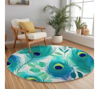 Générique Plumes De Paon Rond Tapis Salon 80 cm Imprimé Animal Rond Tapis Intérieur, Blanc Douce Dessous antidérapant Moquette Nettoyage Facile Moquette pour Salon Chambre Salle à Mange