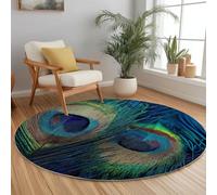 Générique Plumes De Paon Tapis Rond 180 cm Hyperréaliste Salon Moquette Rond, Bleu Lavable en Machine Tapis Chambre Adulte Doux 3D Antidérapant Decoration Chambrel Mangerded