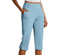 Générique Plus Size Capri Pants Women High Waisted Stretch Cropped Yoga Trousers Button Detail Multi Pocket Business Casual Workout Leggings Office Travel Everyday Wear, 10-Sky Blue, 4XL