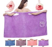 Générique Plus Size Women's Wearable Shower Skirt,Water Absorption and Quick,2-Button Design Adjustable Closure,Soft Friendly,Easy to Put on,Suitable for Everyone (Purple, Large)