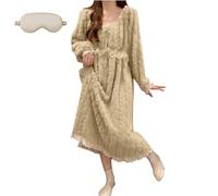 Générique Plush Bathrobe Nightgown for Women,Winter Flannel Loose Lace Pajama,Cozy Thermal Casual Home Long Sleeve Sleepwear