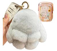Générique Plush Bunny Keychain Cute Fluffy Stuffed Animal, Soft Bunny with Tin Box Easter Gifts for Women Bag Charm (Light Gray)